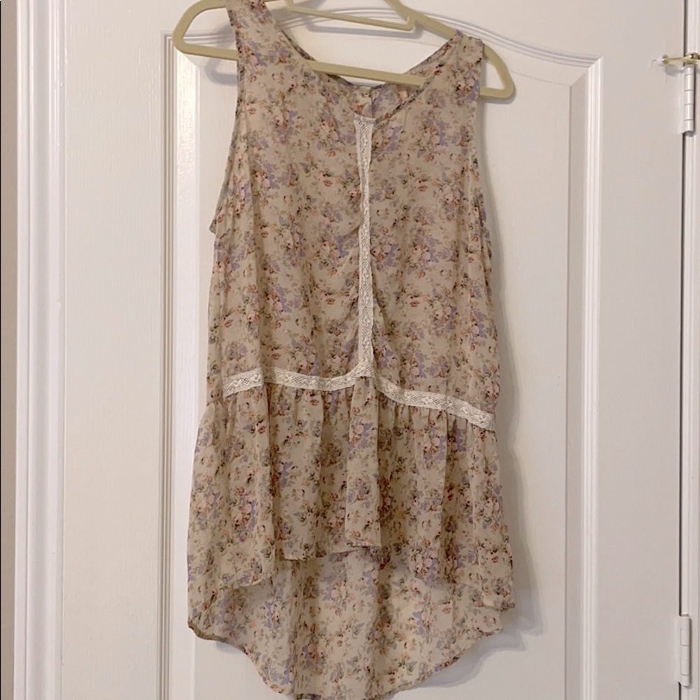 Anthropologie Floral Lace Trim Tank Top - Cream